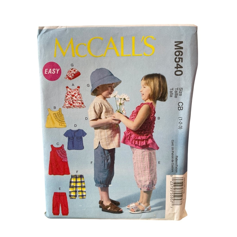 McCall's M6540 Sewing Pattern Toddlers Children Size 1-3 Tops Dress Shorts Hat